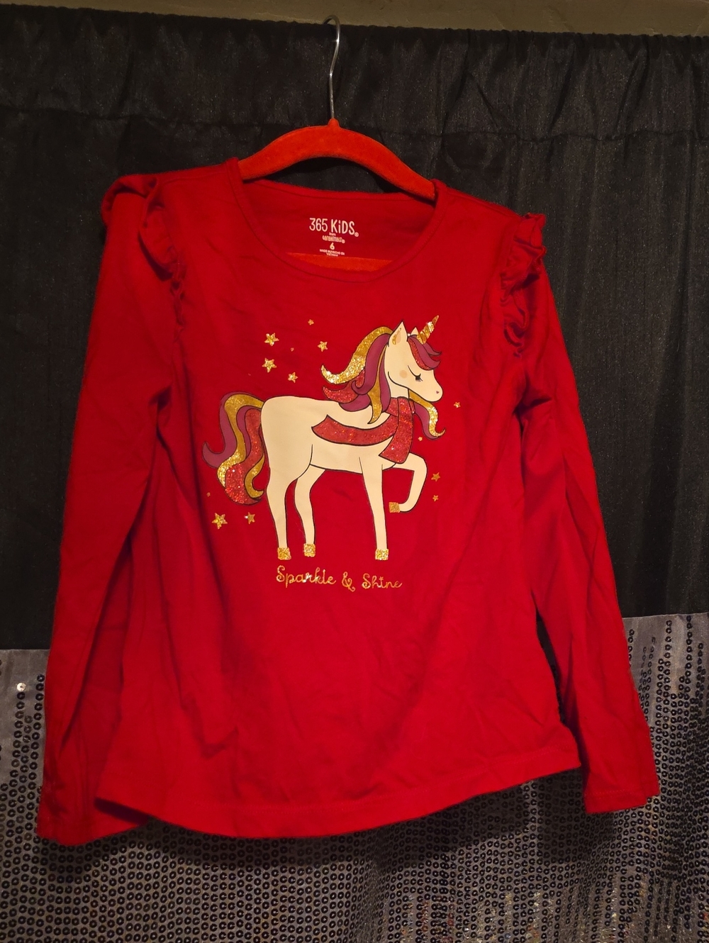 365 KIDS Red Unicorn Sparkle & Shine Long-Sleeve Tee
